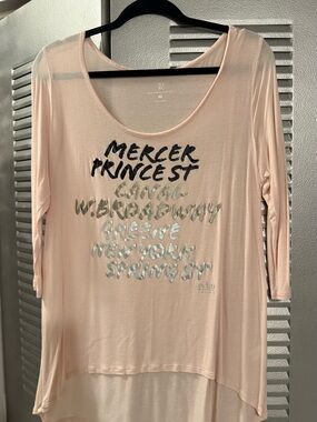 New York & Company Pale Pink Metallic Script Scoop-Neck Long Sleeve Tee